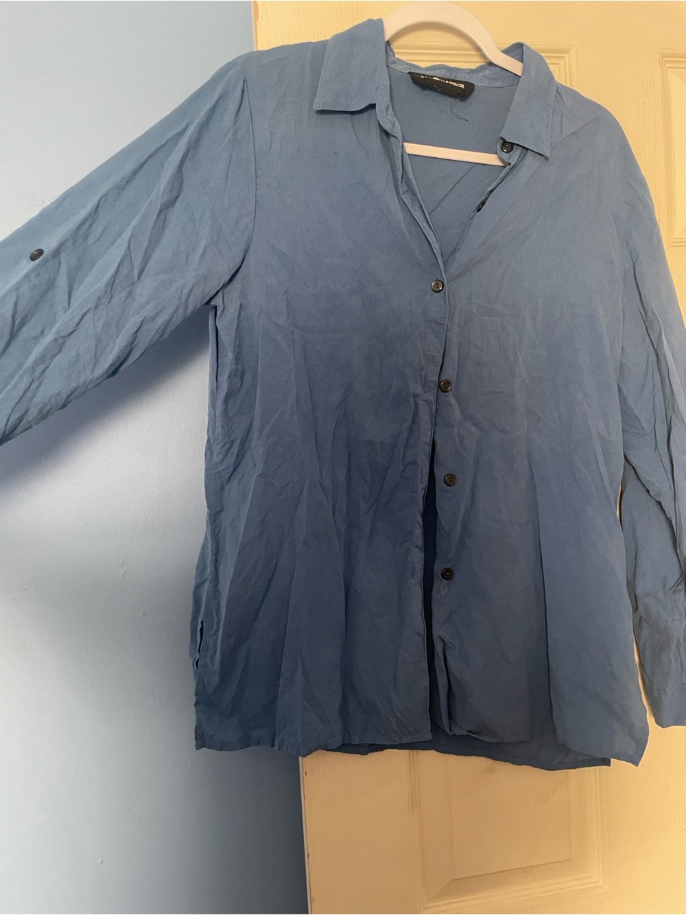 Cerulean Blue Silk Button-Up Shirt